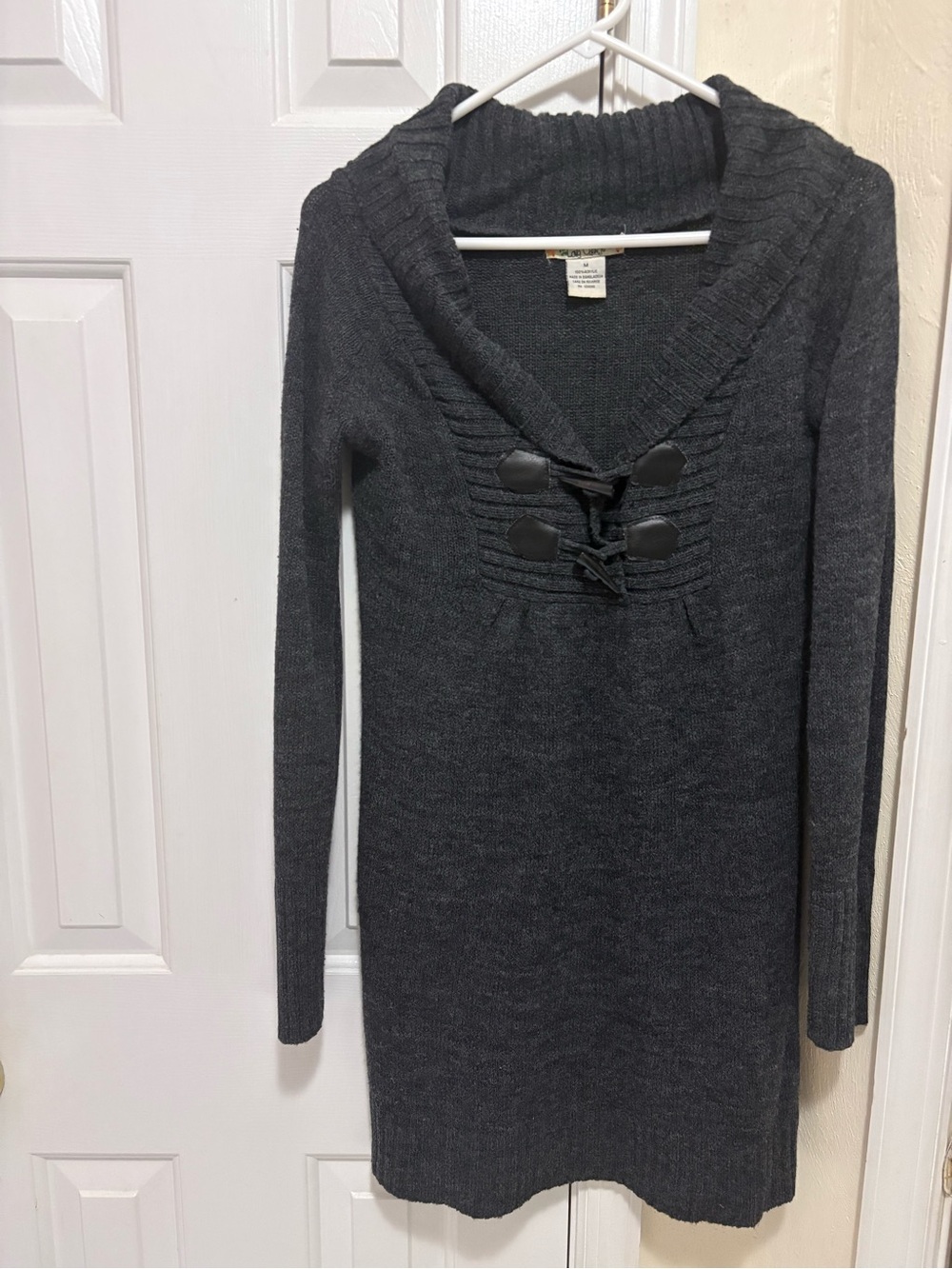 Dark Charcoal Knit Lace-Up Sweater Dress